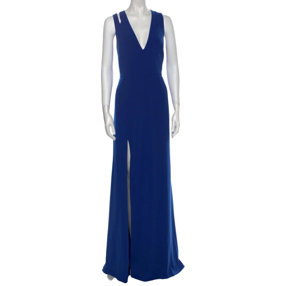 Halston Heritage Plunge V-Neck Blue Gown 2